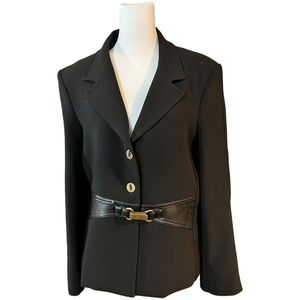 Cinoche Black Blazer Jacket Lined with Buckle Closure and Leather Accents
